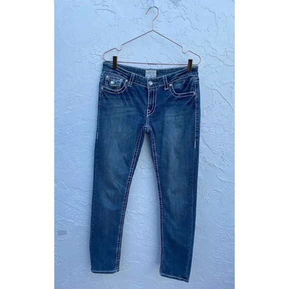 L.A Idol USA Womens Diamond Straight Cut Jeans Accent Blue Sz 11 - Picture 1 of 15